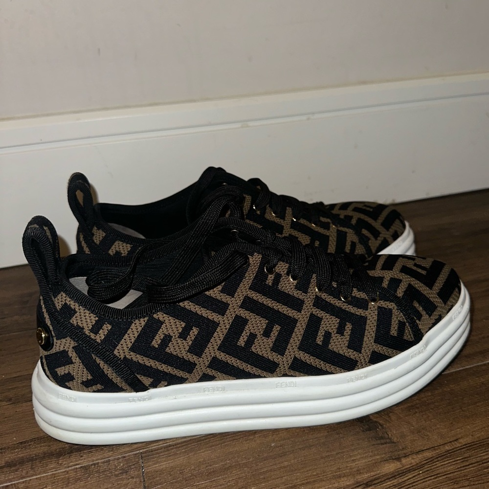 Fendi Women FF Motif Rise Platform Sneaker in ‘Tabacco’